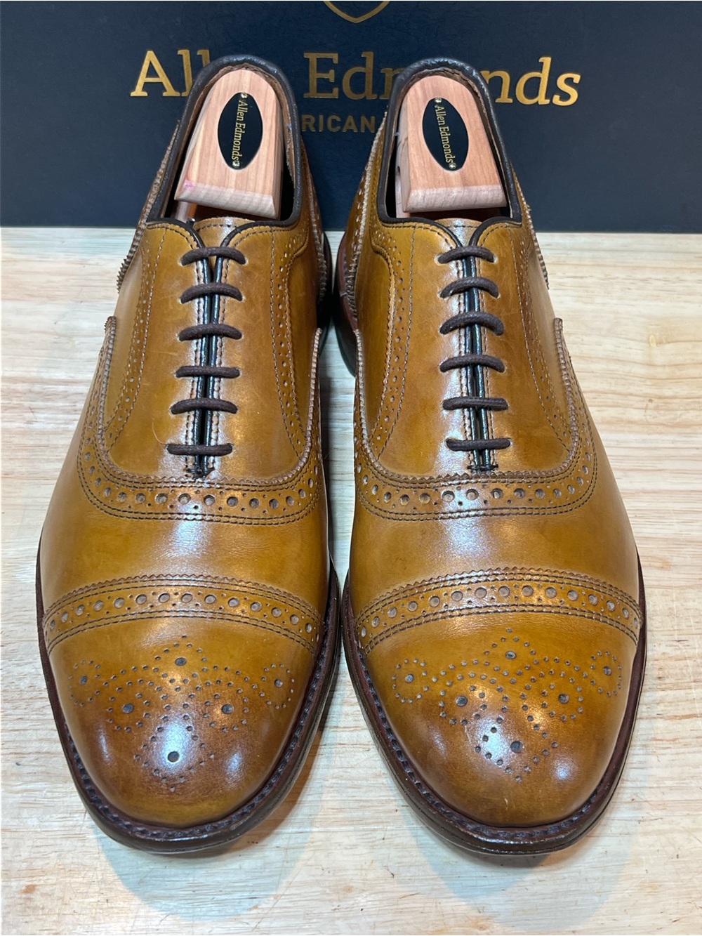 Allen Edmonds Strand Men’s Tan Leather Cap Toe Brogue Oxfords Sz 11 3E  🇺🇸